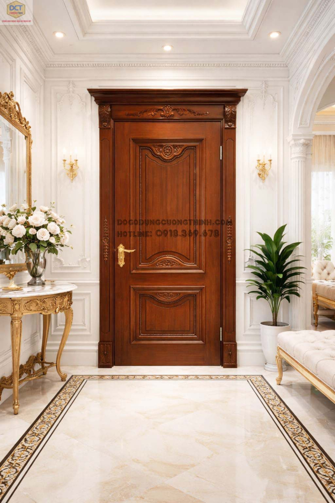 Bộ cửa phòng tân cổ điển gỗ gõ đỏ CP57